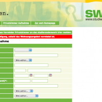 Screenshot vom Online-Formular, über das freie Wohnungen und Zimmer gemietet werden können - 5VIER