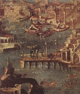 Das römische Fresko aus Stabiae zeigt wahrscheinlich den Hafen von Puteoli im Golf von Neapel, abgebildet in Panetta, Marisa Ranieri (Hg.): Pompeji. Geschichte, Kunst und Leben in der versunkenen Stadt, Stuttgart 2005. Foto: Universität Trier