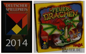 Das Logo des Deutschen Spielepreises und die Schachtel von "Feuerdrachen"