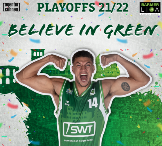Believe in Green - Gladiators Trier in den Playoffs 2021/22 - Bild: Agentur Kühnen