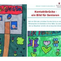Kinder malen und schreiben für Bewohner in Altenheimen