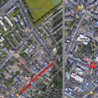 Die gesperrten Straßen: Kloschinskystraße (oben links), Paulinstraße (Mitte) und Dietrichstraße (rechts) Foto: Google Maps