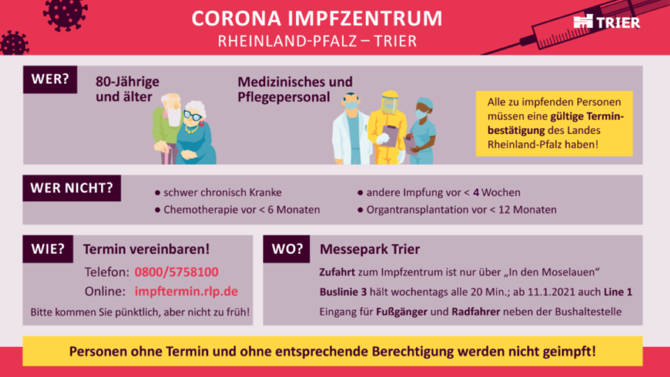 Alle Informationen zum Impfzentrum auf einen Blick. Bildquelle: Stadt Trier