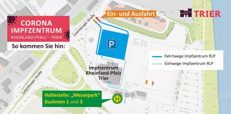 Die Zu- und Abfahrt des Impfzentrums im Messepark verläuft ab dem 22. Juni über die Luxemburger Straße. Bildquelle: Stadt Trier