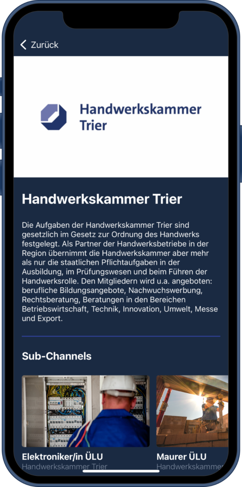 Handwerkskammer Trier Titelseite in der App. Bildquelle: craftguide