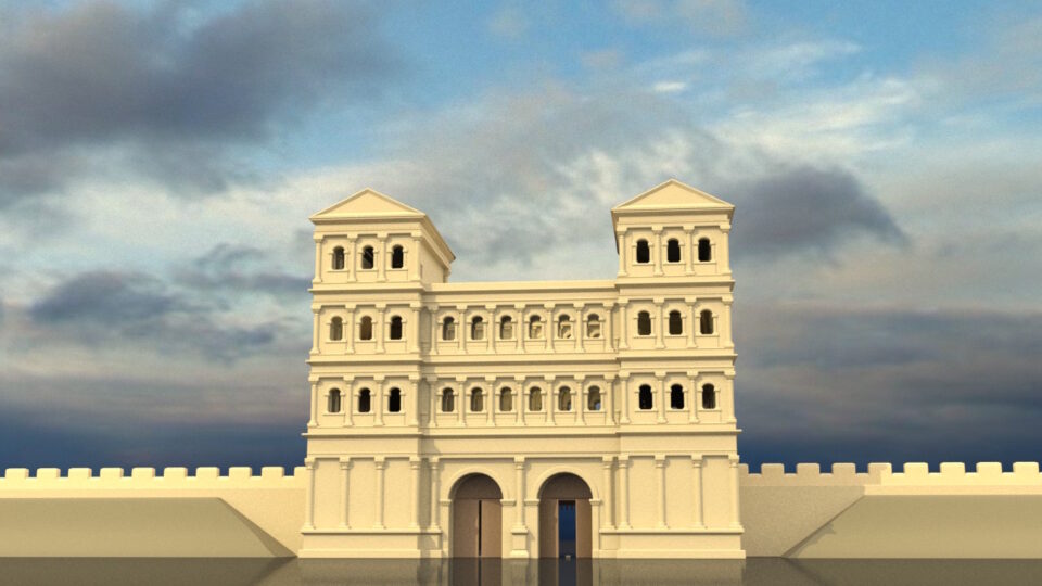 Virtuelle Rekonstruktion der antiken Porta Nigra. Foto: Dießenbacher Informationsmedien/GDKE-Rheinisches Landesmuseum Trier, Thomas Zühmer.