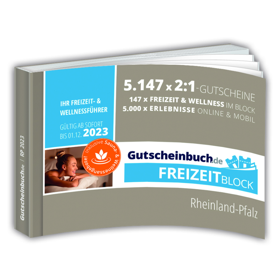Das Bild zeigt den aktuellen Rheinland-Pfalz Freizeitblock für das Jahr 2023. Foto: Gutscheinbuch.de