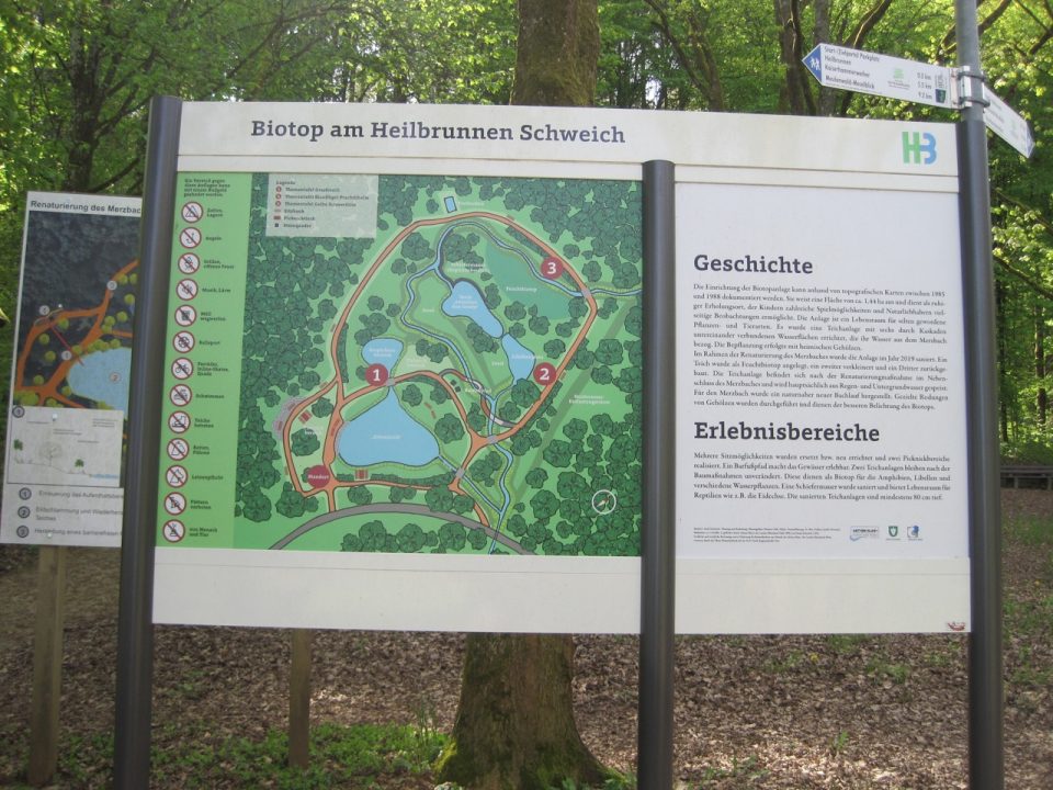 Eine Informationstafel zum Biotop am Heilbrunnen. Foto: 5vier.de/Anna-Lena Hees
