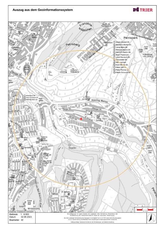Karte mit dem Evakuierungsradius. Bild: Rathaus der Stadt Trier