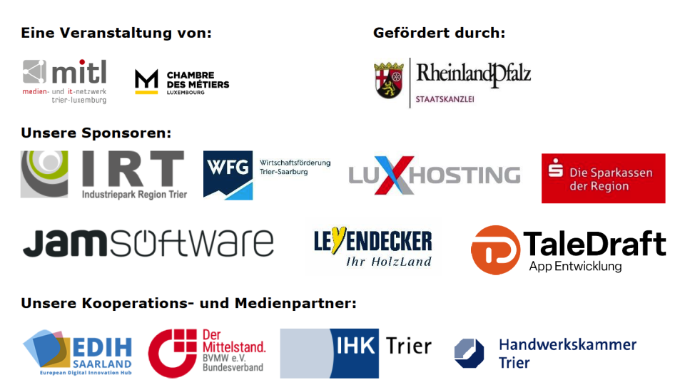 Sponsoren und Partner des TRI-LUX Barcamps 2023 in Trier.