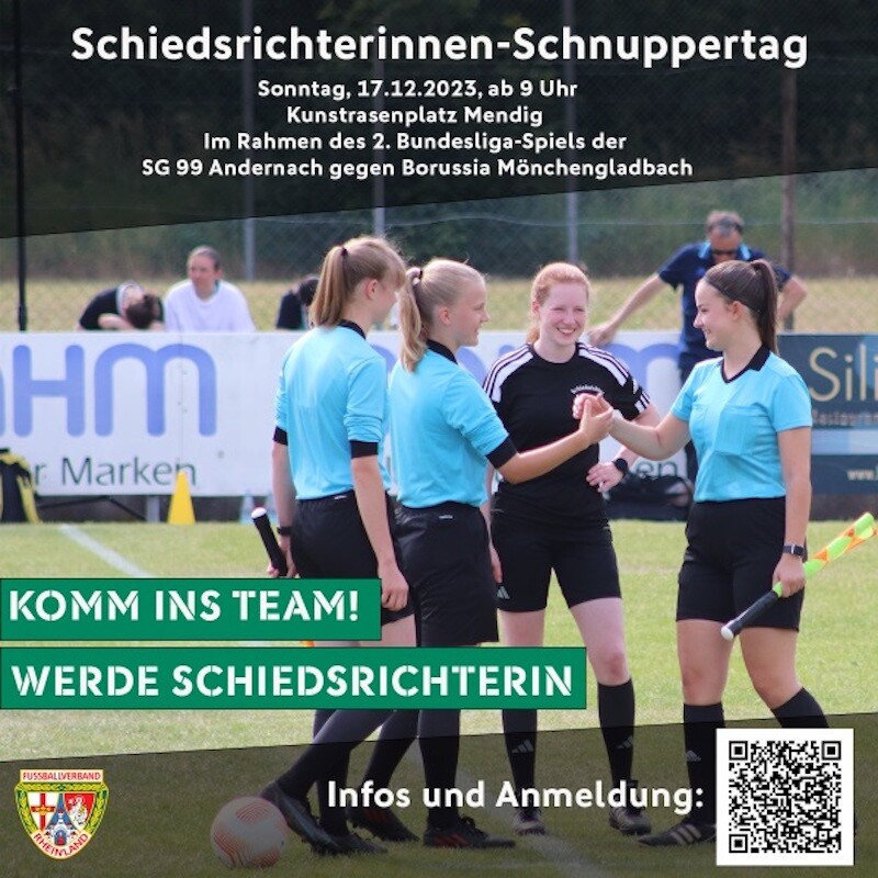 Schiedsrichterinnen Schnuppertag für Mädchen ab 12 Jahren. Foto:Fußballverbandes Rheinland e. V.