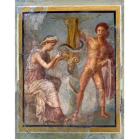 Ausschnitt einer römischen Wandmalerei: Jason raubt das goldene Vlies, welches von einer Schlange bewacht wird. Foto: Thomas Zühmer für GDKE-Rheinisches Landesmuseum Trier