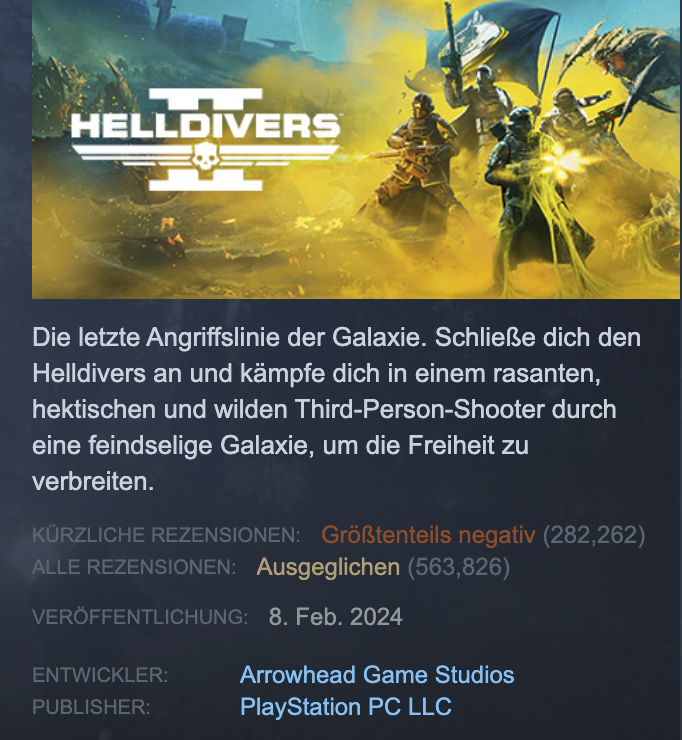 HELLDIVERS 2 - Steam - Rezension - PlayStation Studios, Sony Interactive Entertainment