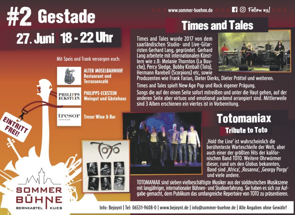 Sommerbühne 2024 Tag 2 mit Times and Tales und Totomaniax auf der Gestade. Foto: Sommerbühne BKS / bejoynt.de